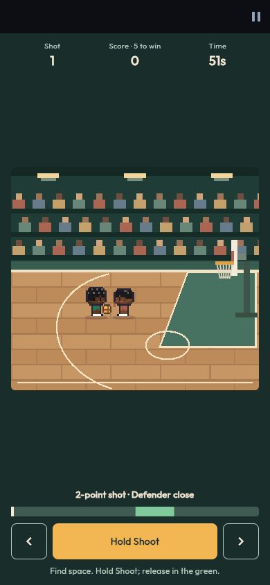 The new pixel basketball court and touch controls in the current development build.
